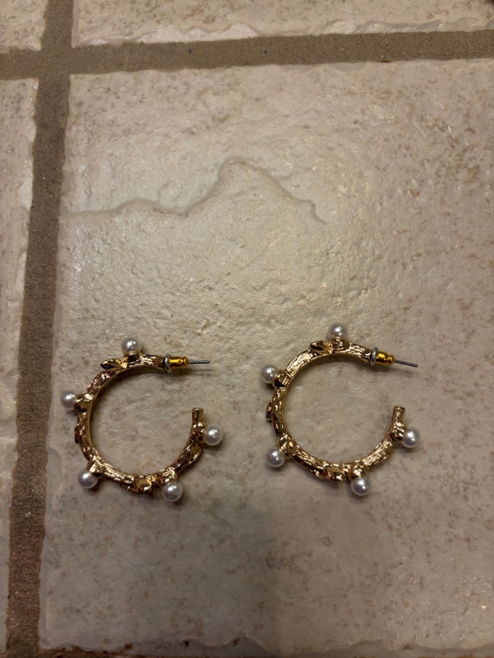 Gold Pearl Accent Hoop Earrings - Women Jewelry